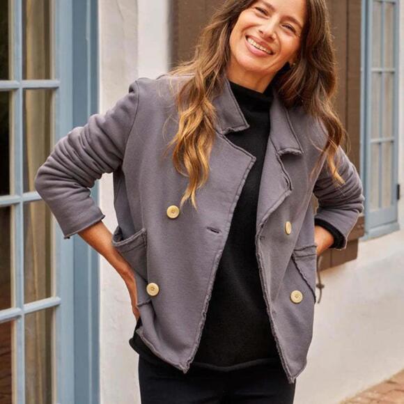 Frank & Eileen Mini Belfast Crop Knit Peacoat In Elephant Women’s size Medium - Picture 13 of 15